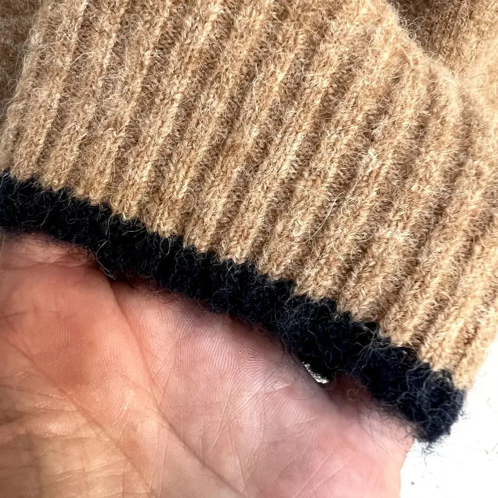 Vince Contrast Tip Wool Alpaca Mock Neck Sweater Contrast Trim Camel Large